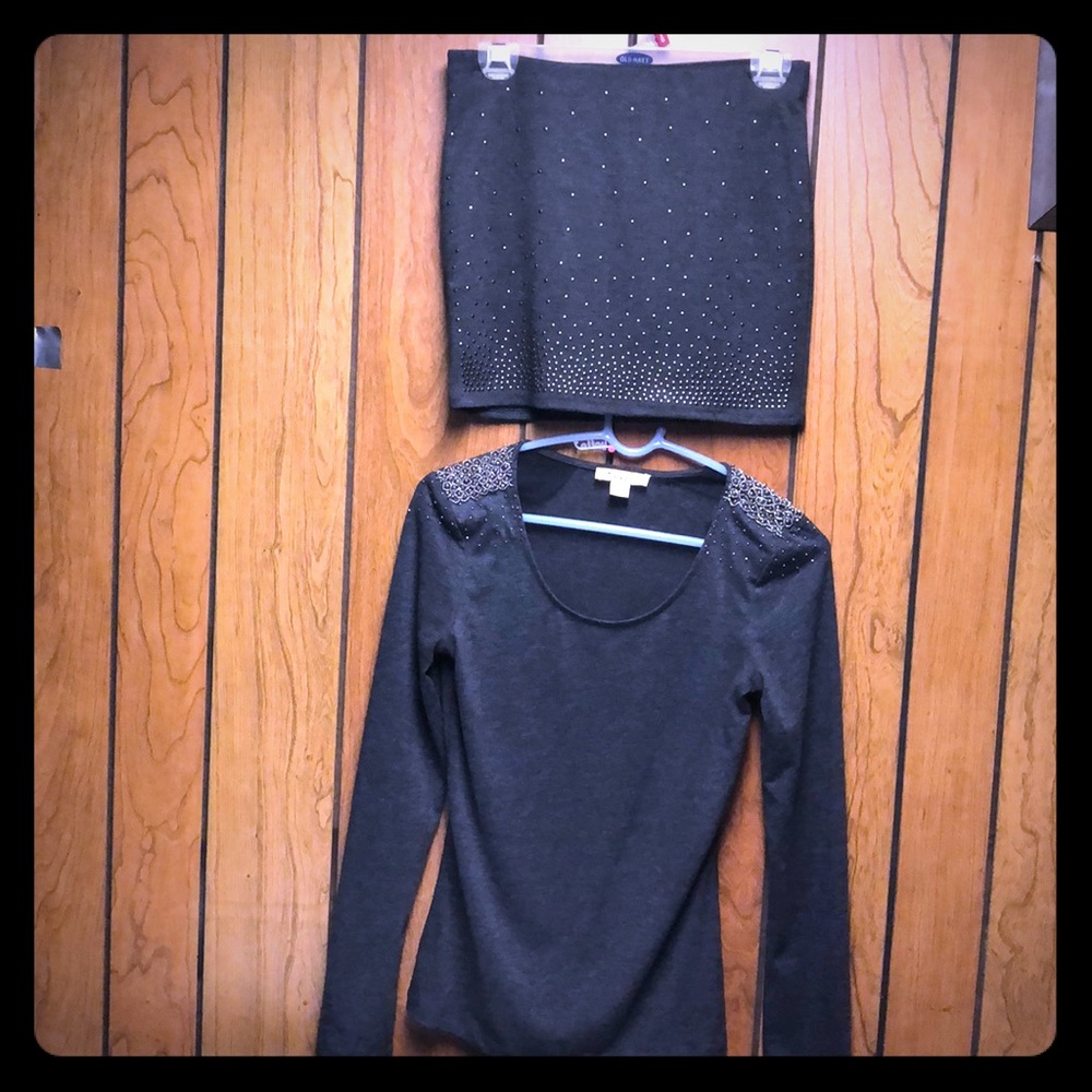 Forever 21 mini skirt and long sleeve shirt set